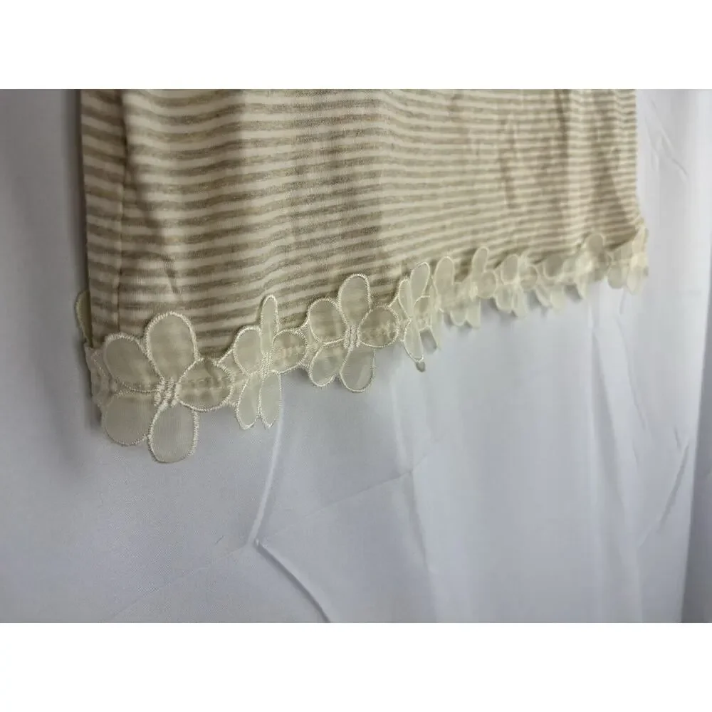 Living Doll Y2K 90s Short Sleeve‎ Floral Detail Striped Top Tee Shirt Large - Picture 4 of 10